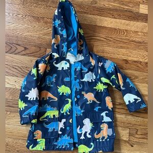 Hatley Blue Dinosaurs color changing Prehistoric Animal Rain Coat Hood size 4